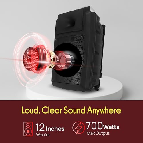 Wireless Portable PA Speaker System - 700 W Battery Powered Rechargeable Sound Speaker and Microphone Set with Bluetooth MP3 USB Micro SD FM Radio AUX 1/4" DJ Lights - for PA/Party - Pyle PSUFM1280B - color: Black