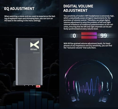 Xduoo XD05 BASIC2 Portable DAC Headphone Amplifier - CS43131 chip 32bit/384kHz DSD256 MQA 8X Output Power 750mW Gain Bass EQ Adjustment