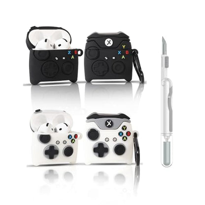 (2Pack+Cleaner Pen) XMBYGY Case for Apple AirPods 4th Generation Earbuds with Cleaning Pen Kit, Silicone Cute Charging Case Shockproof Protective Cover and Carabiner for AirPods 4 (GPDBK+WT) - color: GPDBK+WT
