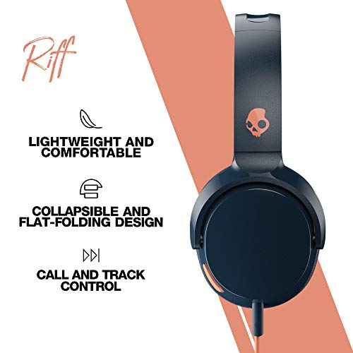Skullcandy Riff On-Ear Wired Headphones with 3.5mm AUX Plug - Blue/Sunset | Travel Ready with 3.5mm Wired Connection, Built-In Microphone, Foldable Lightweight Comfortable Design, Durable Headband - color: Blue/Sunset, size: One Size, style: Riff