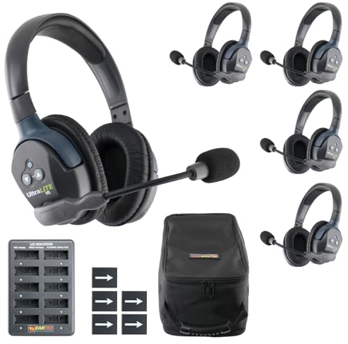 EARTEC UL5D Ultralite HD Wireless Intercom Headset System, 5-Person Full Duplex Communication, Dual Ear, Up to 1000ft Range — Professional-Grade, U.S. Company - size: 5 Users