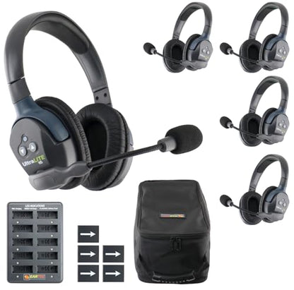EARTEC UL5D Ultralite HD Wireless Intercom Headset System, 5-Person Full Duplex Communication, Dual Ear, Up to 1000ft Range — Professional-Grade, U.S. Company - size: 5 Users