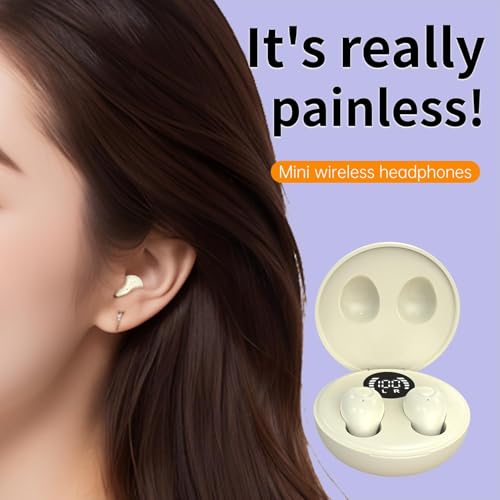 Mini Invisible Earbuds for Work and Sleep - Best Small Earbuds for Small Ear Canals - color: Beige