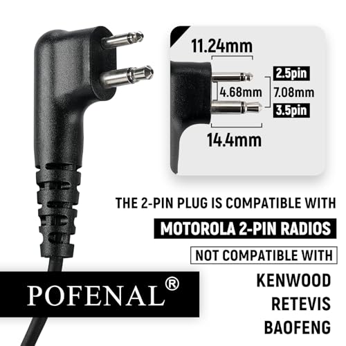 RDM2070D 2-Wire Surveillance Earpiece for Motorola Walkie Talkies (CLS1410/CP200/GP2000) & Bearcom Radios - Walkie Talkie Radio Headset with Big PTT Mic & 2-Pin Acoustic Tube(1 Pack) - size: 1 pack (G-Shape)