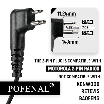 RDM2070D 2-Wire Surveillance Earpiece for Motorola Walkie Talkies (CLS1410/CP200/GP2000) & Bearcom Radios - Walkie Talkie Radio Headset with Big PTT Mic & 2-Pin Acoustic Tube(1 Pack) - size: 1 pack (G-Shape)