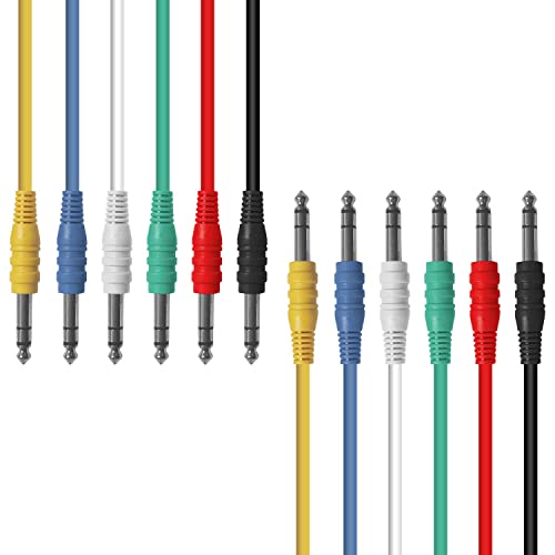 AxcessAbles 10ft 1/4" TRS to 1/4" Balanced Stereo Patch Cables - 6 Pack | 6.35mm TRS Speaker Patch Cords - size: 10ft