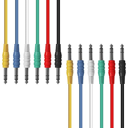 AxcessAbles 10ft 1/4" TRS to 1/4" Balanced Stereo Patch Cables - 6 Pack | 6.35mm TRS Speaker Patch Cords - size: 10ft