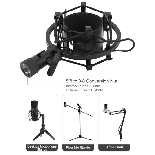 Microphone Shock Mount, Black | Universal Shockmount, 45-50mm Diameter, ABS Anti Vibration, 5/8 to 3/8 Conversion Nut, Professional Recording - color: Black