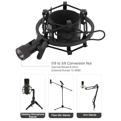 Microphone Shock Mount, Black | Universal Shockmount, 45-50mm Diameter, ABS Anti Vibration, 5/8 to 3/8 Conversion Nut, Professional Recording - color: Black