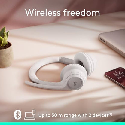 Logitech Zone 300 Wireless Bluetooth Headset Noise Canceling - Off-White | Compatible with Windows, Mac, Chrome, Linux, iOS, iPadOS, Android - color: Off-White