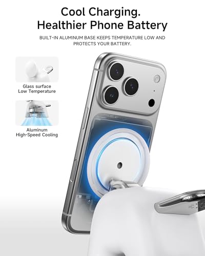 Magnetic Wireless Charging Station, Charger Stand for iPhone Apple Watch | 2026 2 in 1 Foldable Charger Stand 15W for iPhone 17 16 15 14 13 12 Pro Max, 5W for Apple Watch&Airpods, 30W Adapter included - color: White