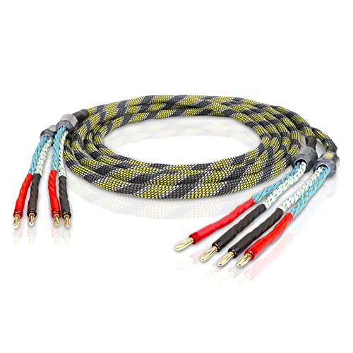 9AWG Speaker Wire 2 x 6.3 mm² HiFi Audiophile Speaker Cable 1 Pair(1.5M) | High Purity OFC Gold Plated Brass Banana Plug Connectors for Speakers,Amplifier,Audio Video,AV Receivers - size: 1.5M