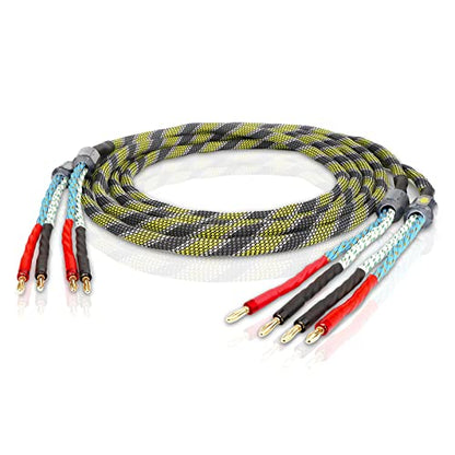 9AWG Speaker Wire 2 x 6.3 mm² HiFi Audiophile Speaker Cable 1 Pair(1.5M) | High Purity OFC Gold Plated Brass Banana Plug Connectors for Speakers,Amplifier,Audio Video,AV Receivers - size: 1.5M
