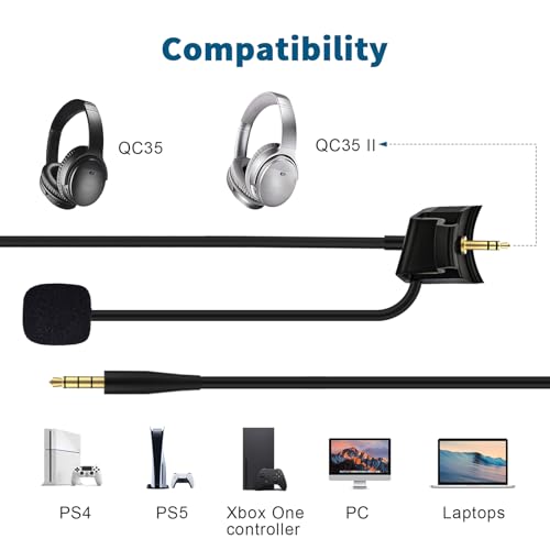 QC35 II Microphone Replacement Compatible with Bose QuietComfort 35 II QC35 II Quiet Comfort 35 QC35 Headphones, Boom Gaming Mic with Mute Switch for PS4, PS5, Xbox One Controller, PC