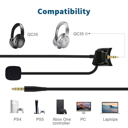 QC35 II Microphone Replacement Compatible with Bose QuietComfort 35 II QC35 II Quiet Comfort 35 QC35 Headphones, Boom Gaming Mic with Mute Switch for PS4, PS5, Xbox One Controller, PC