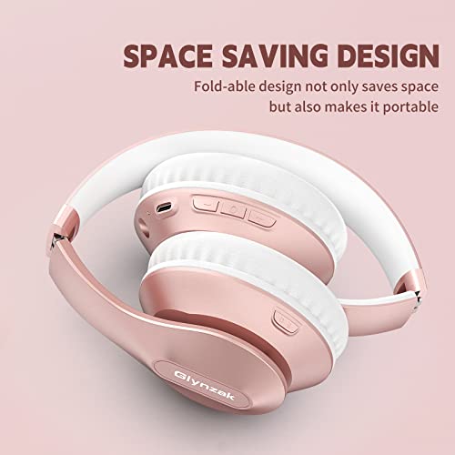 Wireless Bluetooth Headphones Over Ear V6.0 HiFi Stereo with Mic | 65H Playtime 6EQ Modes Foldable Bluetooth Headset with Microphone for Travel Smartphone Computer Laptop Rose Gold - color: Rose Gold