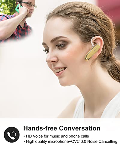 New Bee Bluetooth Earpiece V5.0 Wireless Handsfree Headset with Microphone 24 Hrs Driving Headset 60 Days Standby Time for iPhone Android Samsung Laptop Trucker Driver (Gold) - color: Gold