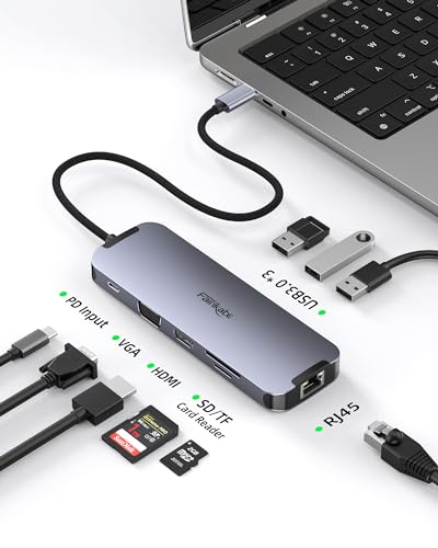 USB C Docking Station Dual Monitor 10 in 1, USB-C Hub to HDMI VGA Adapter with 1Gbps Ethernet 100W Charging, usb c Hub to USB, 3.5 Audio, Card Reader Compatible for Dell/MacBook/Surface Laptops