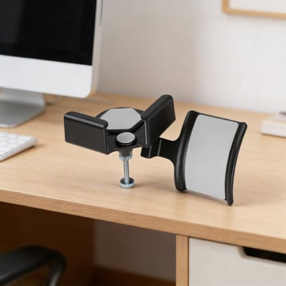 Adjustable Headphone Stand Clamp On Desk Mount for Gaming Headsets - Space Saving ABS Holder with Cable Management - Black Office Organizer