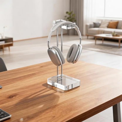 Headphone Stand Headset Holder for Desk, Solid Christal-Clear Acrylic with Silver Hardware Earphone Hanger for Gaming Room Office Accessories - color: Silver