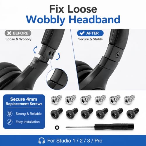 Replacement Headband Screws for Beats Studio 3, Studio 2, Studio 1.0, B0500 B0501, Studio Pro Headphone Headband Screws, Alloy Steel, Screwdriver Included 12pcs(6 Silver+6 Black)