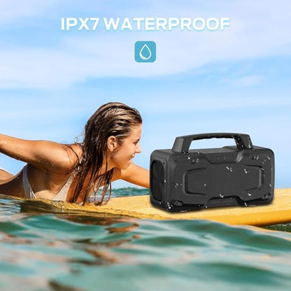BUGANI Bluetooth Speaker, 80W Powerful Portable Wireless Speaker IPX7 Waterproof, Outdoor Loud Speakers with Handle 24H Playtime, Support Microphone AUX USB Suitable for Party, Pool, Karaoke