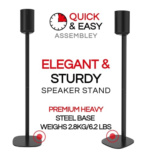 ERA 100 Floor Stand, Twin (2pcs), Black, Double, Pair | Compatible with Sonos ERA100 & ERA 100 SL, Sonos ONE & Play:1 Speakers, Accessories Included. UK Design, Height 36in / 920mm - color: Black