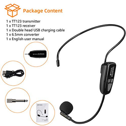 Retekess TT123 Wireless Microphone Headset,2.4G Wireless Mic System,164ft,Headset and Handheld 2 in 1,for Tour Guide,System,Voice Amplifier,Window Speaker,PA System(Incompatible Phone,Laptop)