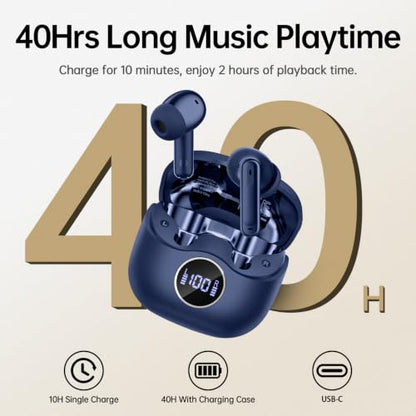 xinwld Adaptive Hybrid Active Noise Canceling 2026 Wireless Earbuds, 6 Mics ENC Clear Call Ear Buds, Hi-Res Audio Deep Bass Bluetooth 5.4 Headphones, 40H, LED, for Sports Running Gym Workout, Blue - color: Blue