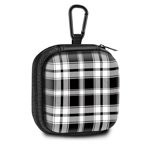 Square Data Cable Earbud Charger Coin Storage Bag Shockproof and Drop-Proof EVA Material Compatible with AirPod(Plaid Textile Black and White) - color: Plaid textile black and white