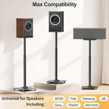 Speaker Stands Pair, 28"-37.4" Height Adjustable, Max 22 lbs, Glass Base | Surround Sound Speaker Stand with Cable Management, Universal Floor Stand for Bookshelf Satellite Studio Large Speaker, Black - size: Universal Black