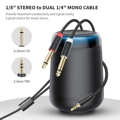 3.5mm TRS to Dual 6.35mm 1/4 TS Mono Breakout Cable，(3.3FT) Y Splitter Stereo Cord Adapter Compatible with iPhone, Computer Sound Card, CD Player, Multimedia Speaker, Home Stereo System - color: 3.3 FT