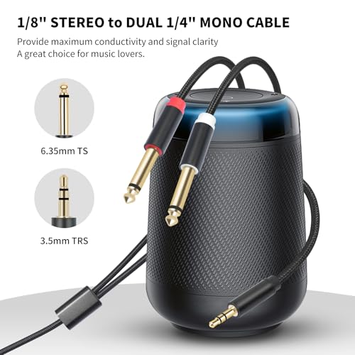 (6.6 FT) 3.5mm 1/8 TRS to Dual 6.35mm 1/4 TS Mono Breakout Cable Y Splitter Stereo Cord Adapter Compatible with iPhone, iPod, Computer Sound Card, CD Player, Multimedia Speaker, Home Stereo System - color: 6.6 FT