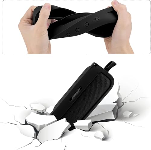 co2CREA Soft Silicone Case Replacement for Bose SoundLink Flex Bluetooth Portable Speaker (Silicone Case, Black Case) | Adjustable Shoulder Strap, Crossbody Carrying, Aluminum Carabiner, Lightweight - color: Black Case