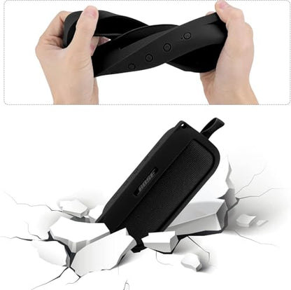 co2CREA Soft Silicone Case Replacement for Bose SoundLink Flex Bluetooth Portable Speaker (Silicone Case, Black Case) | Adjustable Shoulder Strap, Crossbody Carrying, Aluminum Carabiner, Lightweight - color: Black Case