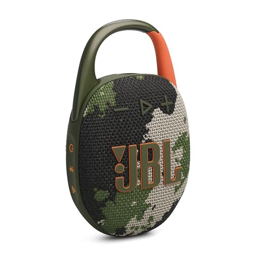 JBL Clip 5 - Ultra-Portable Waterproof Speaker - Camo | Ultra-portable JBL Pro Sound, Redesigned carabiner, Up to 12 hours of playtime plus 3 hours with Playtime Boost - color: Squad