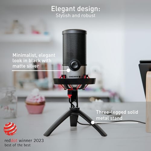 Cherry UM 6.0 Advanced, USB Microphone for Streaming, Podcasting & Home Office Use, 2 Polar Patterns, Shock Mount, Compatible with PC/Mac/PS4/PS5, Black/Silver - color: UM 6.0 Silver