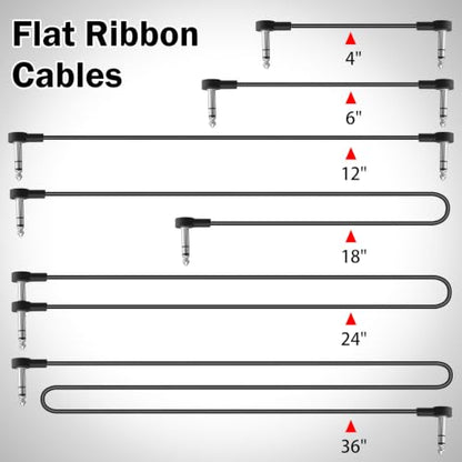 TRS Stereo Flat Patch Cables 6 in | 1/4" Right Angle Male-to-Male Connector for Effct Pedal, Low Profile, Save More Space Pedals Board, Black - color: 6 in