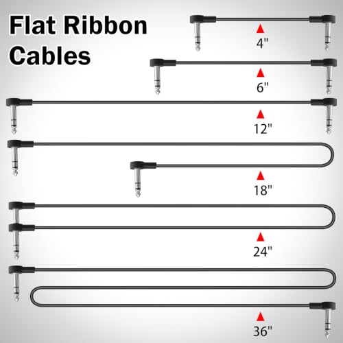 TRS Stereo Flat Patch Cables 24 in | 1/4" Right Angle Male-to-Male Connector for Effct Pedal, Low Profile, Save More Space Pedals Board, Black - color: 24 in