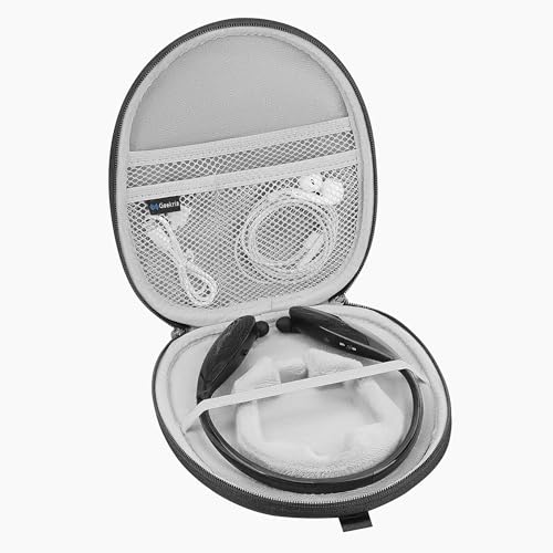 Geekria Shield Hard Shell Case for Neckband Headphones, Compatible with LG HBS-920, HBS-750, HBS-910, Sony WI-C600N, Jabra Halo Fusion, Travel Carrying Case with Cable Storage, Black