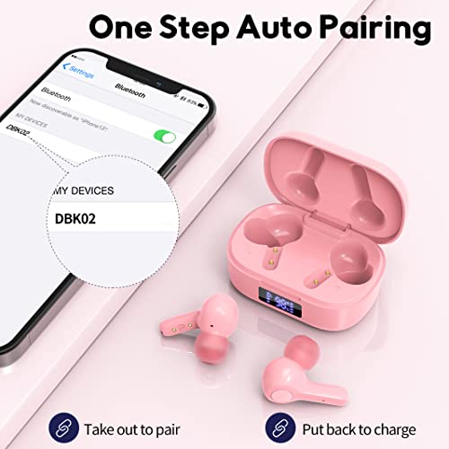 MOZOTER Bluetooth 5.3 Wireless Earbuds,Deep Bass Loud Sound Clear Call Noise Cancelling with 4 Microphones in-Ear Headphones with Wireless Charging Case Compatible for iPhone Android,Work -Pink01 - color: Pink