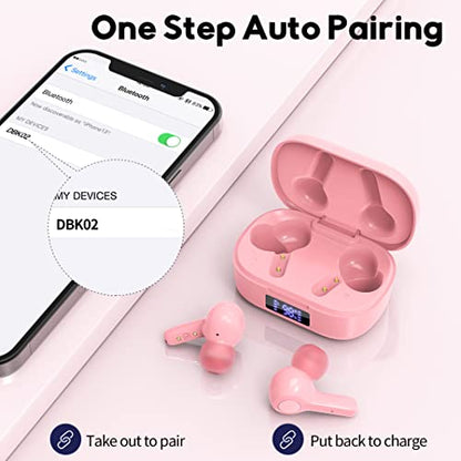 MOZOTER Bluetooth 5.3 Wireless Earbuds,Deep Bass Loud Sound Clear Call Noise Cancelling with 4 Microphones in-Ear Headphones with Wireless Charging Case Compatible for iPhone Android,Work -Pink01 - color: Pink
