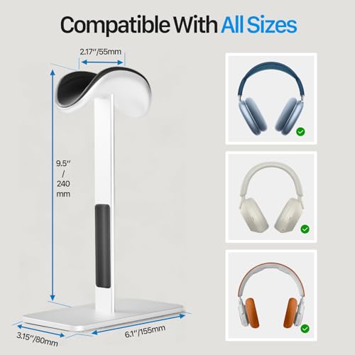 Headphone Stand for AirPods Max 2 & 1 Auto Sleep Mode, Silver | Aluminum Pole & Stable Base, Anti-Scratch ABS Headset Holder, Anti-Scratch Touch Surface, Universal Compatibility - color: Sliver