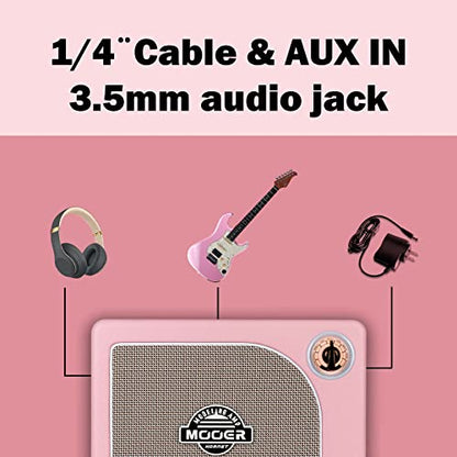 MOOER Guitar Amplifier Combo 15W, Practice Amp with 9 Digital Amp Models, 6.5" Speaker, Bluetooth, Headphone Output, for Electric/Acoustic Guitar and Bass - Hornet Pink - color: pink
