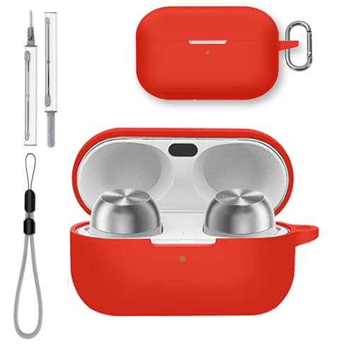 for Technics EAH-AZ100 Case Cover with Cleaner Kit, Soft Skin Silicone Case Cover with Keychain and Lanyard，Full Protective Case for Men and Women-Red - color: Red