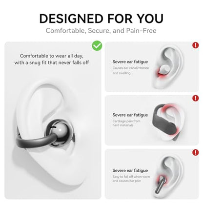 Clip On Earbuds Open Ear Ear Buds Wireless Bluetooth 5.4 Headphones,48H Playtime,IPX6 Waterproof,Touch Control,Comfortable for Workouts and Daily Use (Blcak) - color: Blcak