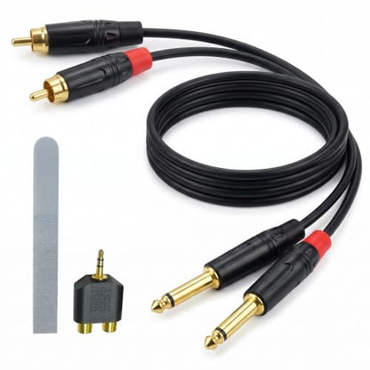 Dual 1/4 to Dual RCA Cable 3.3FT, 24AWG OFC Shielded Noiseless 6.35mm TS Male to RCA Interconnect Audio Cord, Gold-Plated Split Stereo Patch Cable for Mixer, Audio Interface, Studio Monitors