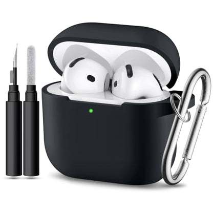 for Airpods 4th Generation Case Cover(2024),Soft Silicone Full Protective Case for AirPods 4 Case with Keychain & Cleaner Kit,Compatible with Apple Airpods 4 for Women,Men - color: A-Black