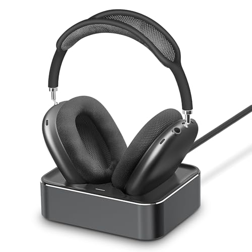 Headphone Charging Station for AirPods Max 1 & 2 - Magnetic Charger Dock with Lightning & USB-C Connectors, LED Indicator, Easy Drop-in Charging (Space Gray) - color: Space Gray