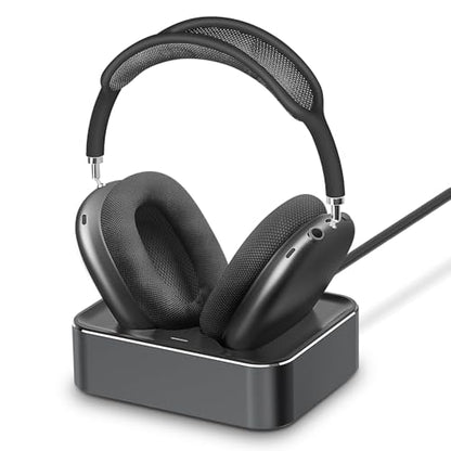 Headphone Charging Station for AirPods Max 1 & 2 - Magnetic Charger Dock with Lightning & USB-C Connectors, LED Indicator, Easy Drop-in Charging (Space Gray) - color: Space Gray